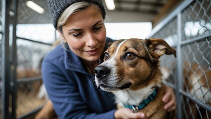Bonding with a Friendly Dog at Animal Shelter
