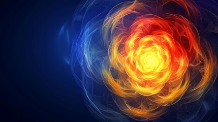 Fluorescent thread spiral on a dark blue abstract background, creating a stunning visual effect