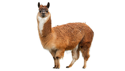 Cute llama standing in full view, isolated on a white background