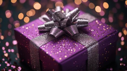 Sparkling Purple Gift Box with Silver Bow