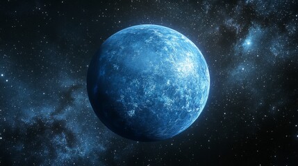 Fototapeta premium A striking depiction of a glowing blue planet set against a vast, starry galaxy background, evoking a sense of wonder and cosmic exploration in space.