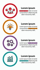 4 steps infographic template with 4 options. Flowchart that can be used for business report, data visualization and presentation. Timeline infographic elements vector illustration.