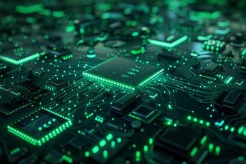 Obraz premium Close-up Macro Shot of Printed Circuit Board with Computer Motherboard Component Microchip. Neural network ai generated