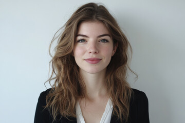 Fototapeta premium Confident Young Woman with Natural Beauty Against a Minimalist Background