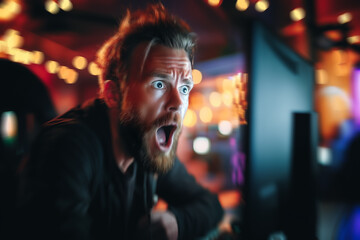 Obraz premium Shocked and upset person in front of the computer