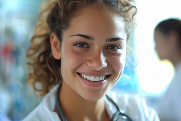 Fototapeta premium A Smiling Female Respiratory Therapist in Hospital: A Look at Compassionate Care