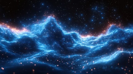 Obraz premium Cosmic landscape, glowing nebulae, starry night sky