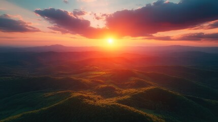 Fototapeta premium Aerial Sunset Over Mountain Ranges