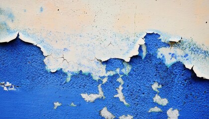 Obraz premium peeling blue and white wall texture with cracked paint, aged plaster, and rough surface ideal for abstract background and urban decay themes