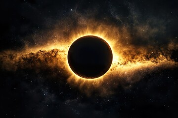 Obraz premium It is a solar eclipse that takes place in the vast, dark starry universe. It burns red and the light spreads out, creating a beautiful sight.