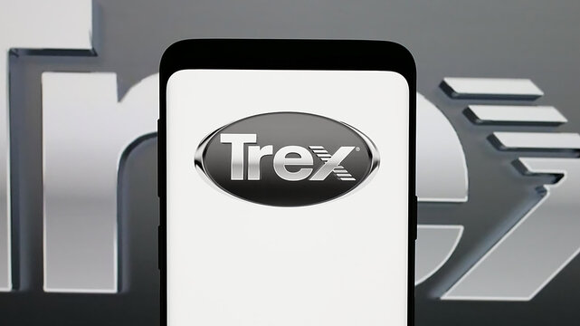 Stuttgart, Germany - 01-15-2025: Mobile phone with logo of US decking business Trex Company Inc. on screen. Focus on phone display.