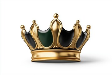 Golden crown with black inlay on a white background. Luxury, royalty, and wealth symbolism.