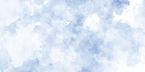 Blue watercolor paint wall background clear air no pollution skyscape blue sky background with white clouds. panorama

