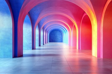 Fototapeta premium A vibrant archway adorned with a captivating gradient beckons viewers into an enchanting tunnel, stimulating their senses and igniting their imagination