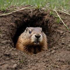 Naklejka premium shot of a groundhog burrow entrance