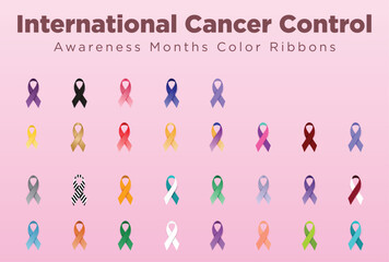 International Cancer control program, Different ribbons for different cancers, Cancer awareness months ribbons