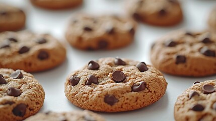 Chocolate chip cookies baking sheet closeup.