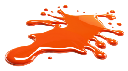 Melting drops colorful orange paint on transparent background 