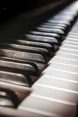 Closeup side view perspective with natural light exposure on black and white piano keys © AmpYang Images