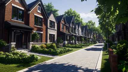 Fototapeta premium Stylish brick homes in a suburban area.