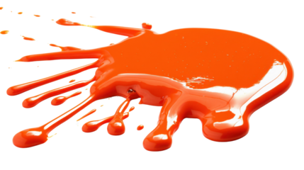 Melting drops colorful orange paint on transparent background 