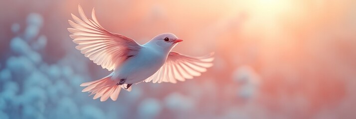 Obraz premium Serene Flight: A Pastel Bird in Peaceful Sunset