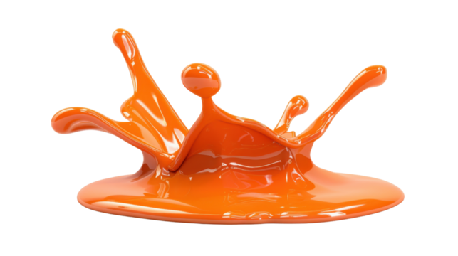 Melting drops colorful orange paint on transparent background 