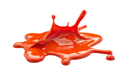 Melting drops colorful orange paint on transparent background 