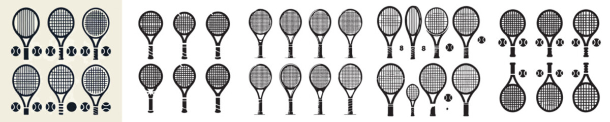 set of tennis racket silhouette vector icons