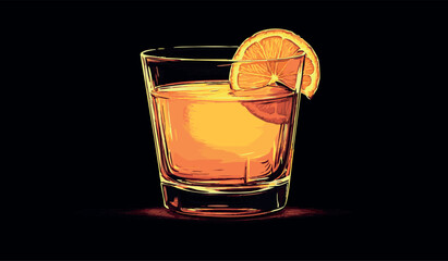 Glass of Orange Cocktail with Garnish Against Dark Background