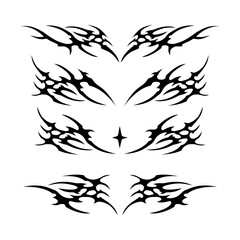 black and white neo tribal tattoo design element set, y2k tribal tattoo design set
