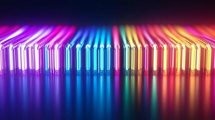 Obraz premium Fiber optic cables transmitting vivid colors of light, showcasing optical conductivity