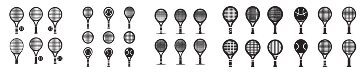 set of tennis racket silhouette vector icons