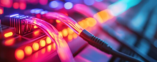 Fiber optic network glowing in vivid colors to showcase data conductivity