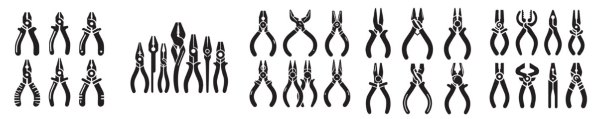 collection of pliers silhouette vector icons