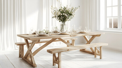 Stylish dining setup with warm wooden elements