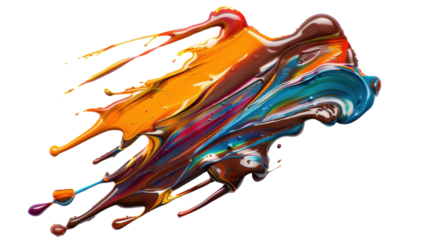 Melting drops colorful black paint on transparent background 