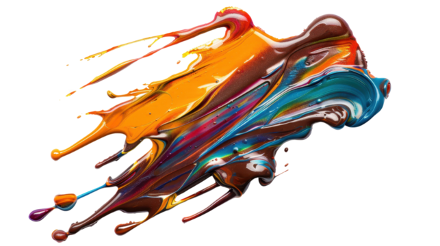 Melting drops colorful black paint on transparent background 