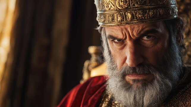 Biblical visual representation of King Ahab of Israel, an ambitious and controversial ruler. Portrait of King Ahab in the time of the&nbsp;prophet&nbsp;Elijah.