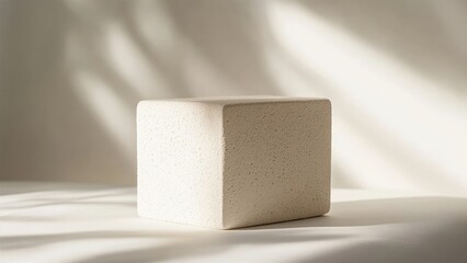 Textured Beige Cube on Soft Fabric Surface with Shadow Play