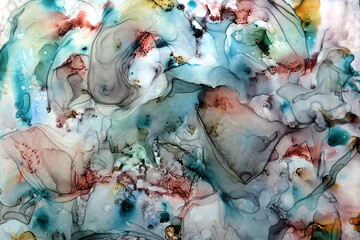 art background of colored ink stains on gray