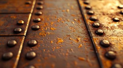 Rusted riveted metal door with vintage appeal