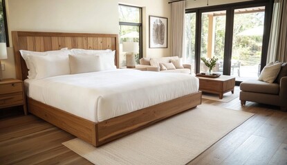 Luxury Bedroom Suite with Wooden Accents and Outdoor View