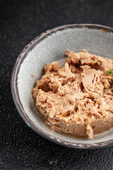 tuna canned fish seafood snack fresh tasty food dish gourmet food pescetarian diet background on the table rustic food top view copy space vegetarian food 