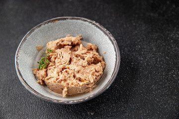tuna canned fish seafood snack fresh tasty food dish gourmet food pescetarian diet background on the table rustic food top view copy space vegetarian food 