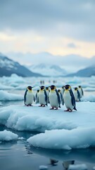 Obraz premium image d'une colonie de manchots dans un désert glacé