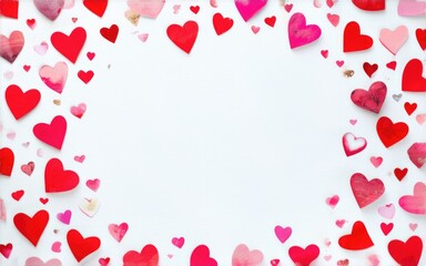 red hearts frame for Valentine's day, wedding, party, on white background