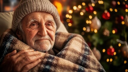 Warm Holiday Gesture of Caring Volunteer and Elderly Man