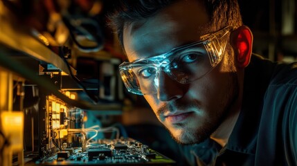 Electrical Engineer Working on Circuit Board Troubleshooting