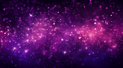 Particules scintillantes et brillantes volant sur fond violet, bleu, mauve. Lumière violette, paillettes et flou. Fond pour bannière, conception et création graphique.	